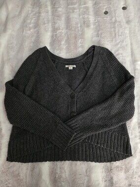 American Eagle Outfitters Charcoal Gray Knit Button Cardigan